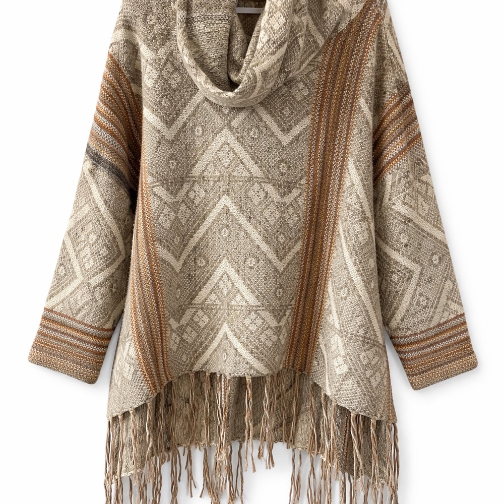 Free People Cowl Neck Sweater - Beige and Brown